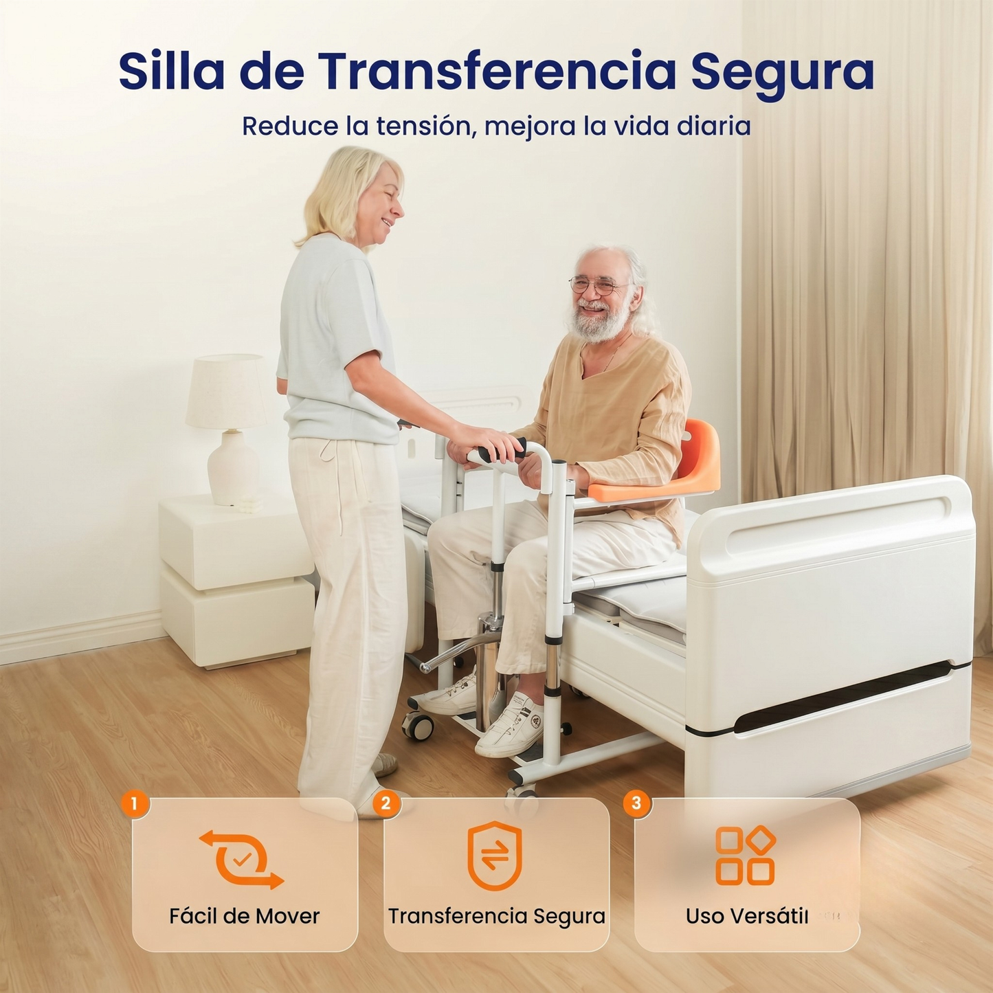 Silla de Transferencia SDT-1 Ajustable con Ruedas y Apertura 180°