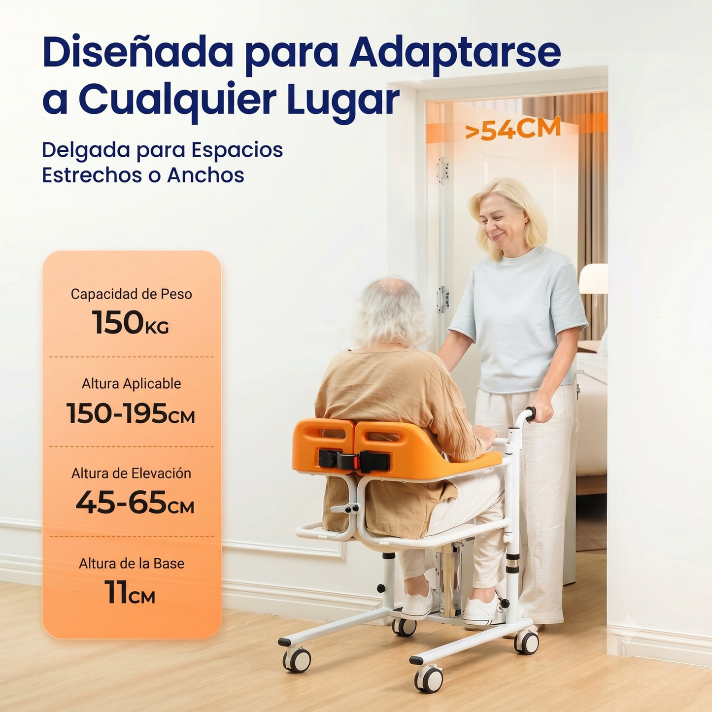 Silla de Transferencia SDT-1 Ajustable con Ruedas y Apertura 180°