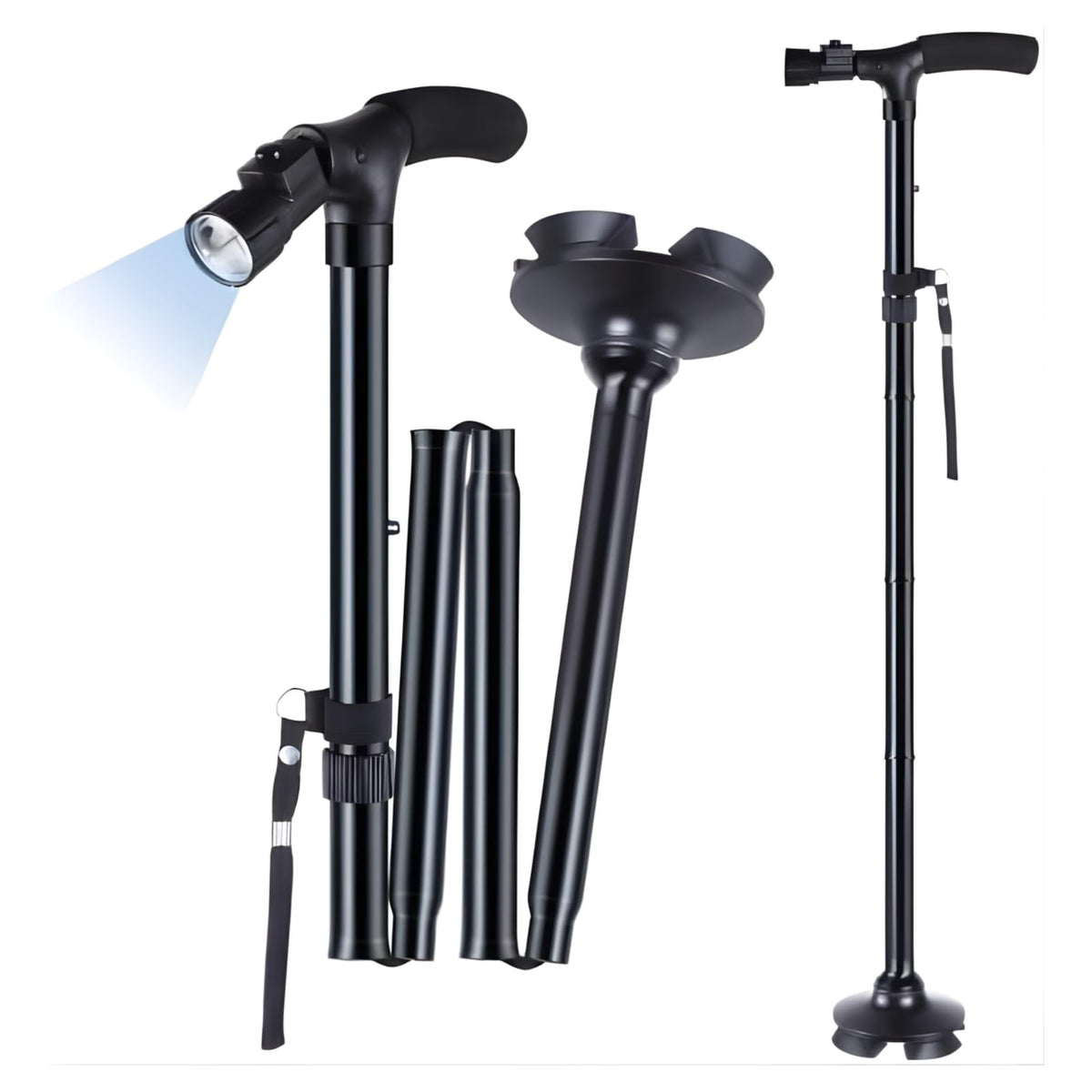 Bastón Plegable con Luz LED y Base Antideslizante