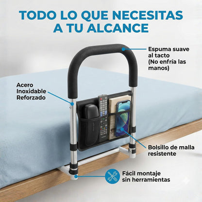 Barandilla Cama Adulto 5 Niveles de Altura- Barrera de Cama Antideslizante para Ayuda de Personas Mayores, Riel de Cama Plegable con Bolsa de Almacenamiento, Baranda Auxiliar Firme y Segura, Anticaida