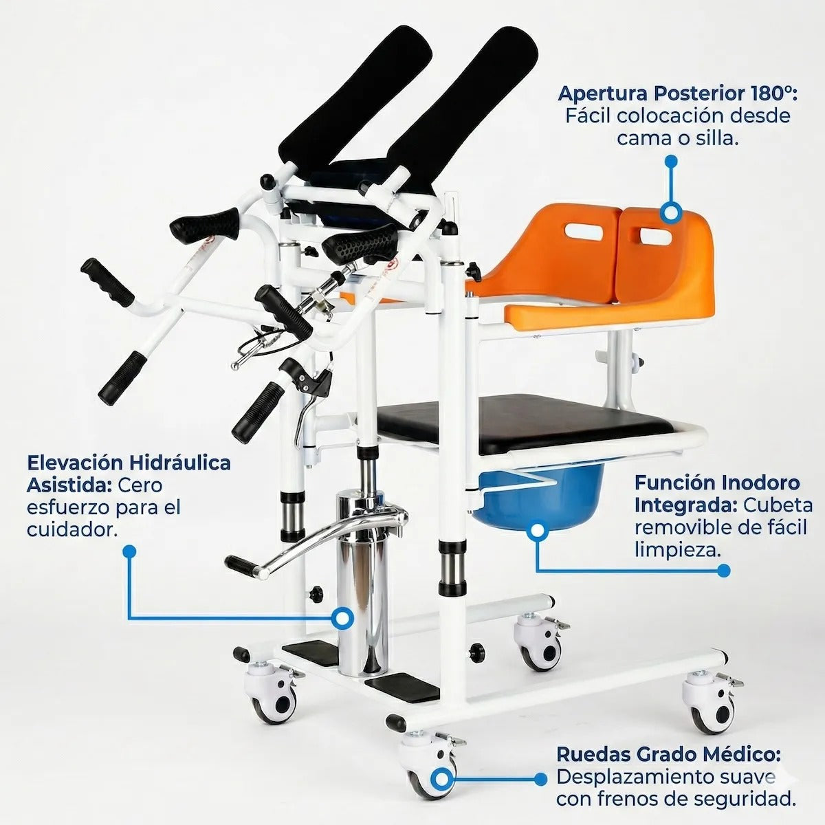 Silla de Transferencia para Pacientes y Ancianos con Apertura 180° – Ajustable y con Ruedas