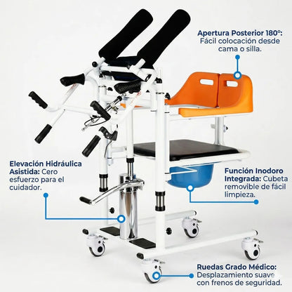 Silla de Transferencia para Pacientes y Ancianos con Apertura 180° – Ajustable y con Ruedas